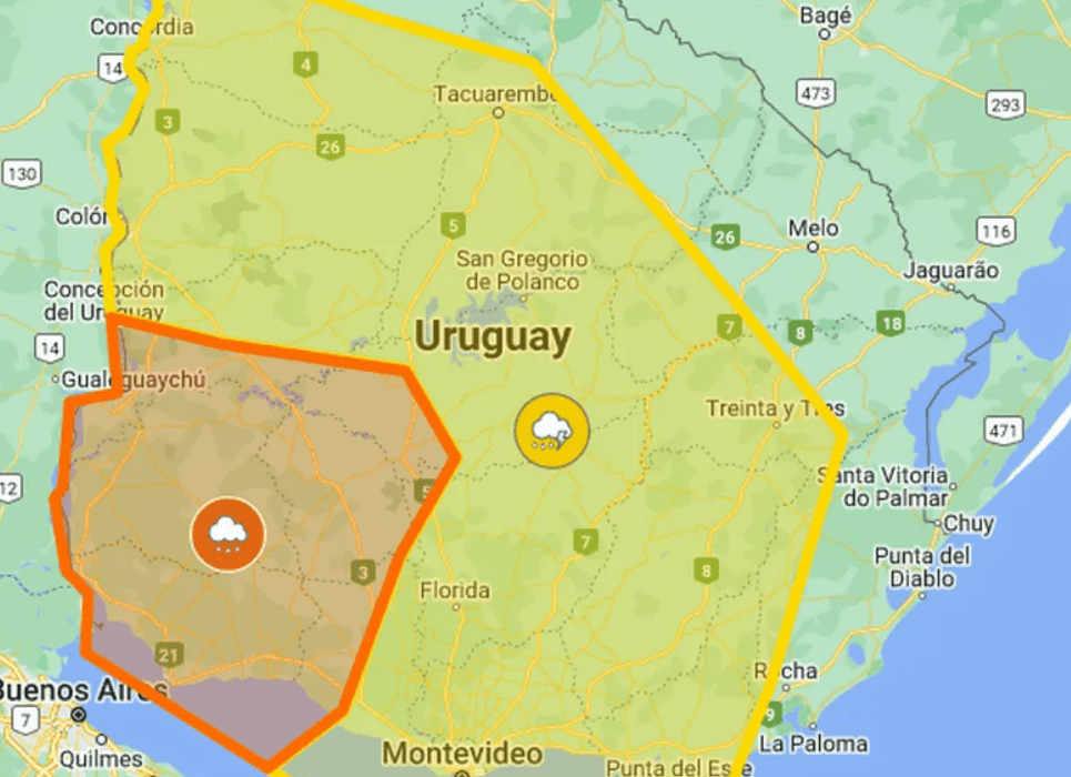 Alerta meteorológica: Inumet advierte sobre alerta naranja en el&nbsp;litoral